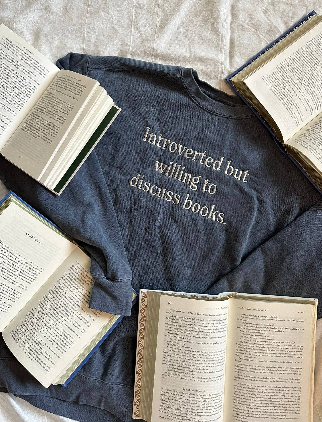 Introverted But Willing To Discuss Books Embroidered Crewneck