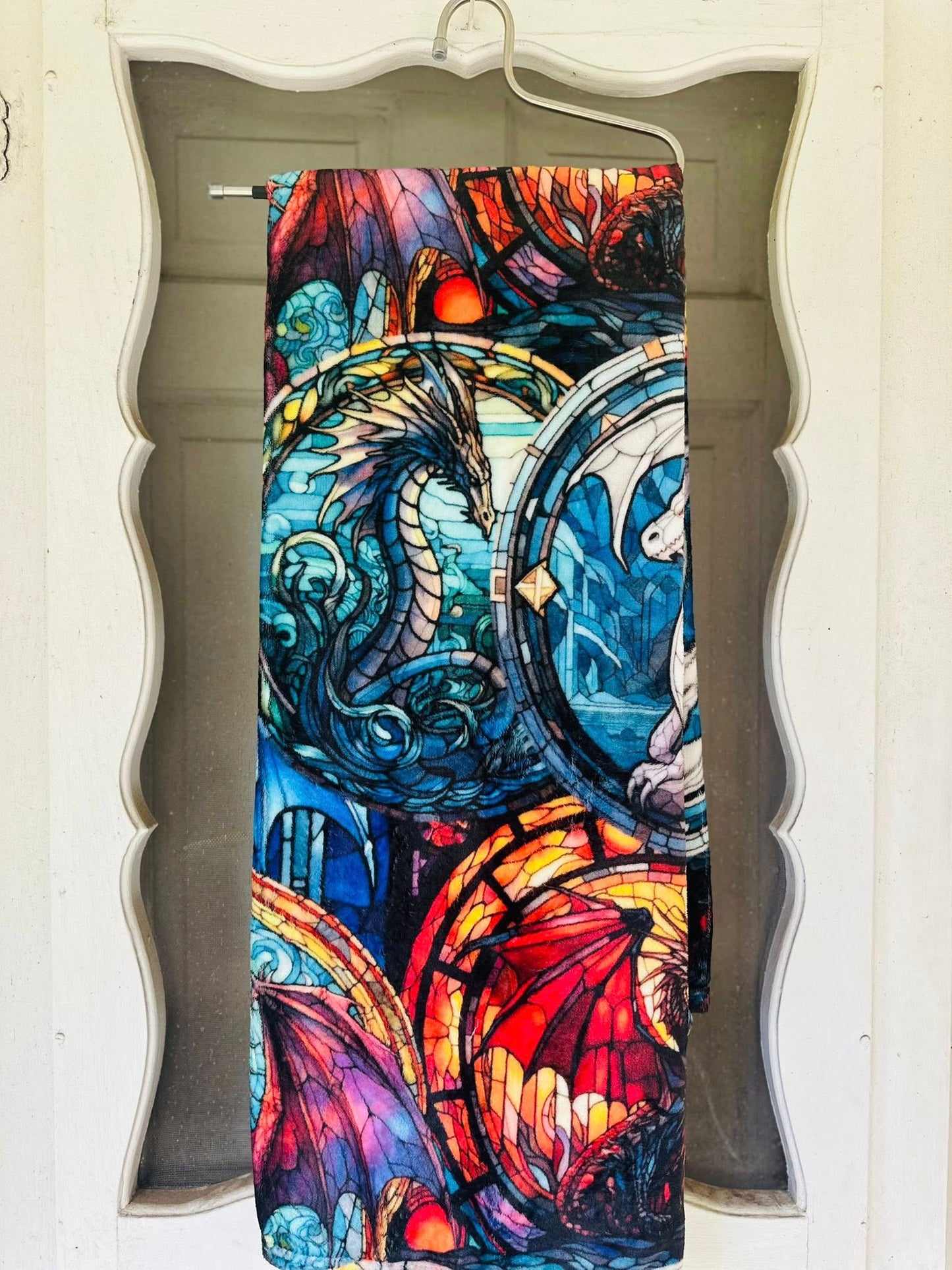 Stained Glass Dragon Minky Plush Blanket