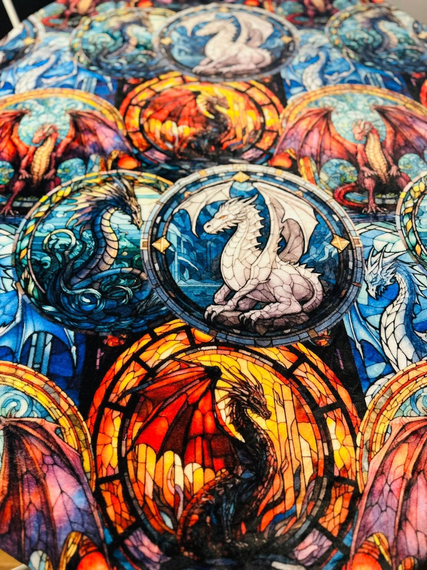 Stained Glass Dragon Minky Plush Blanket